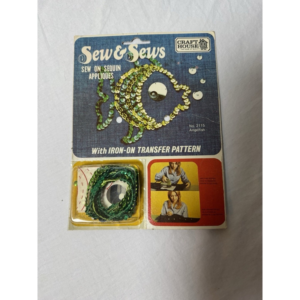 Sequined Angelfish Applique VTG BOHO embellishment Craft House Sew & Sews 1974